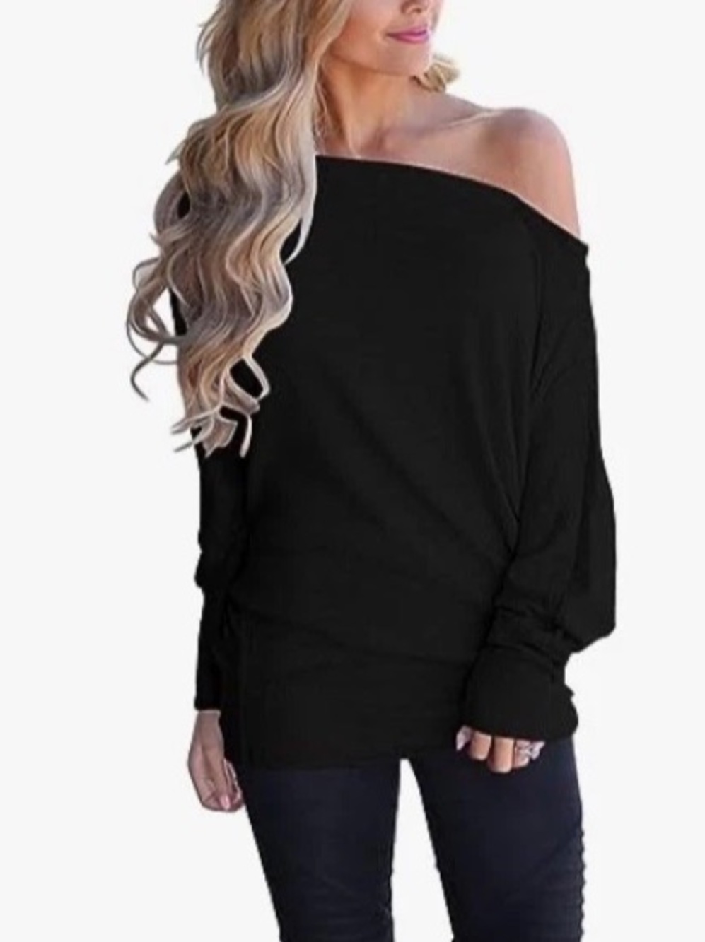 Poetsky Women’s Boatneck Top Loose Shirt Batwing Raglan Sleeve Tunic Top Black M